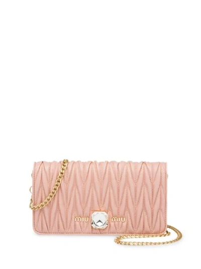 Shop Miu Miu Matelassé Crystal Mini-bag In F0615 Orchid Pink