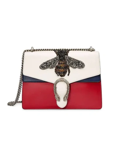 Shop Gucci Dionysus Embroidered Leather Shoulder Bag In White