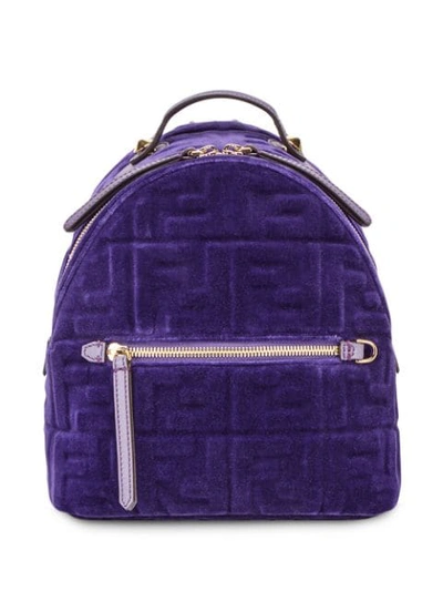 Shop Fendi Mini Ff Velvet Backpack In Purple