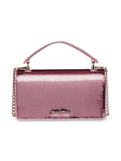 Shop Miu Miu Sequin Scaled Mini Shoulder Bag In Pink