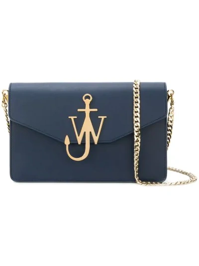 Shop Jw Anderson Navy Logo Purse With Chain In Blue