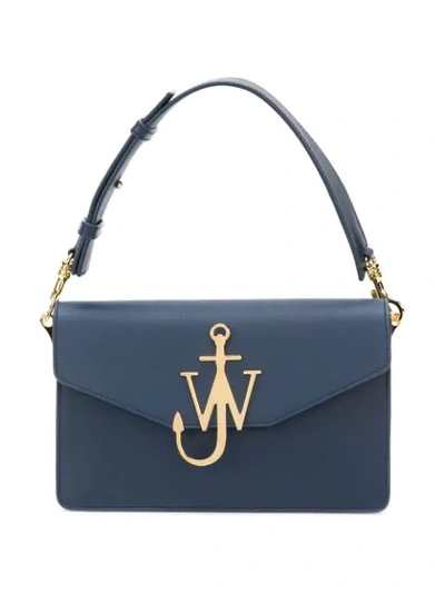 Shop Jw Anderson Navy Logo Purse With Chain In Blue