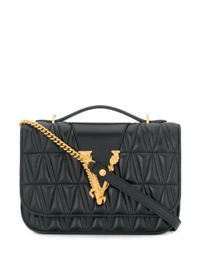 Shop Versace Virtus Quilted Shoulder Bag In Black