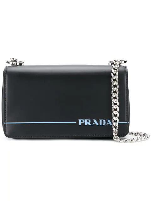 Prada Logo Chain Shoulder Bag In Black | ModeSens