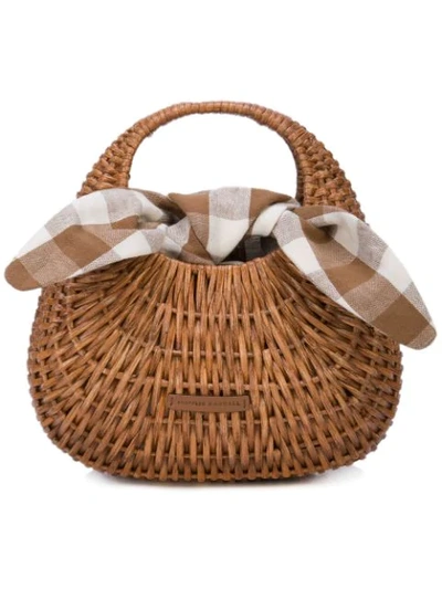 Loeffler Randall Lorna Wicker And Gingham Canvas Tote In Brown | ModeSens