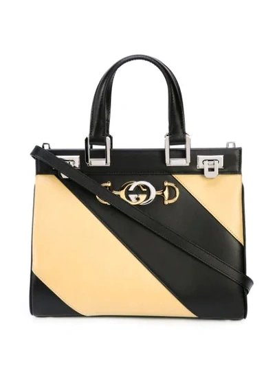 Shop Gucci Zumi Diagonal Stripe Top Handle Bag In Black