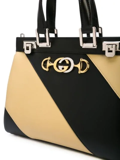 Shop Gucci Zumi Diagonal Stripe Top Handle Bag In Black