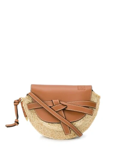 Shop Loewe Gate Straw Mini Bag In 2924 Tan/natural
