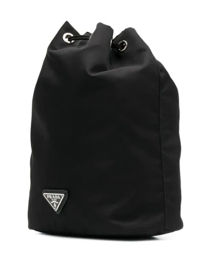 Shop Prada Heart Print Bucket Bag In Black