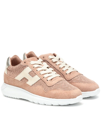 Shop Hogan H371 Suede And Mesh Sneakers In Pink