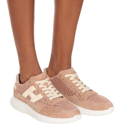 Shop Hogan H371 Suede And Mesh Sneakers In Pink