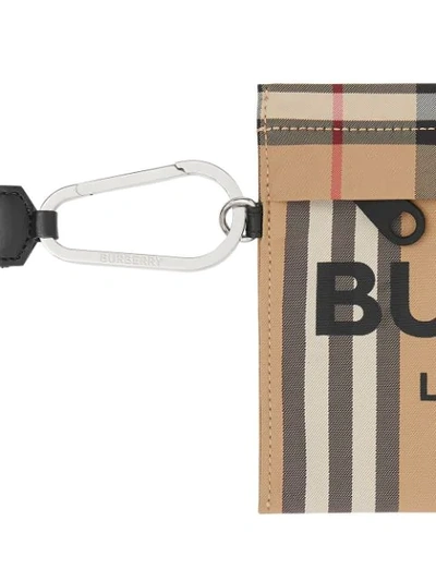 Shop Burberry Logo Print Icon Stripe Nylon Zip Pouch In Neutrals
