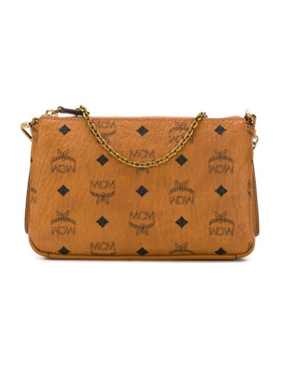 Shop Mcm All Over Logo Shoulder Bag In Brown