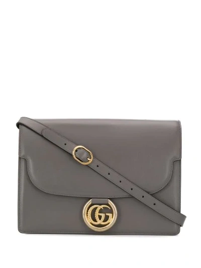 Shop Gucci Logo Plaque Shoulder Bag In Grey