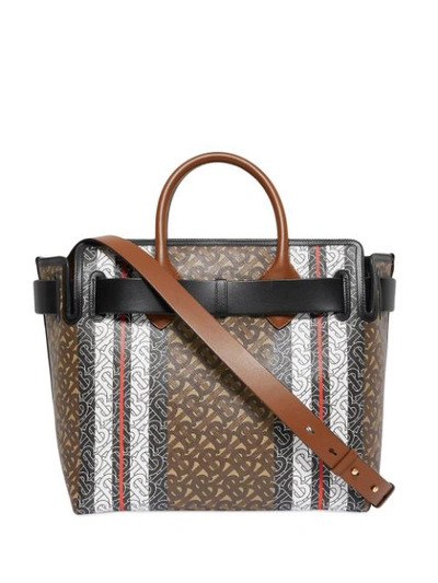 Shop Burberry The Medium Monogram Stripe E-canvas Tote Bag In Brown