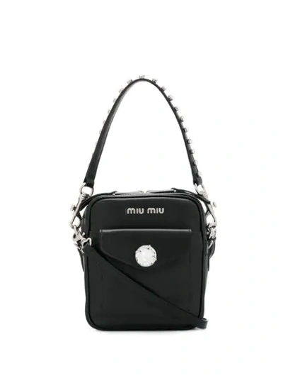 Shop Miu Miu Crystal-embellished Bandoleer Bag In Black