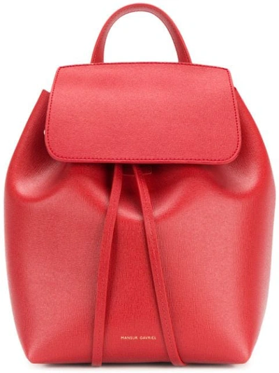 Shop Mansur Gavriel Saffiano Mini Backpack - Red