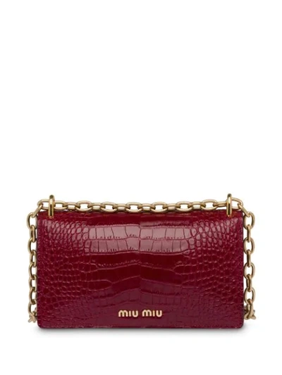 Shop Miu Miu Crocodile Effect Shoulder Bag In Red