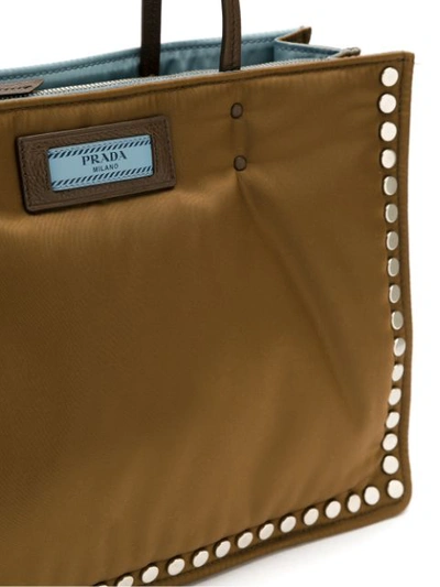 Shop Prada Etiquette Studded Tote Bag - Brown