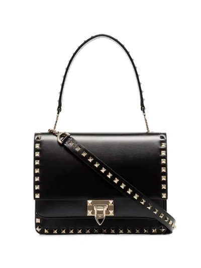 Shop Valentino Rockstud Shoulder Bag In Black