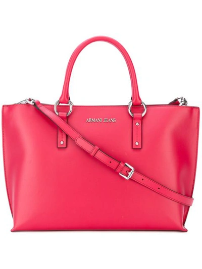 Shop Armani Jeans Logo Plaque Tote - Red