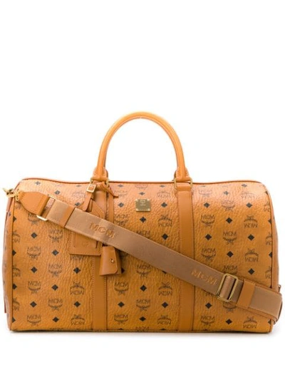 Shop Mcm Voyager Edium Luggage Bag In Neutrals