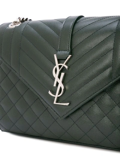 Shop Saint Laurent Quilted Envelope Shoulder Bag In Green