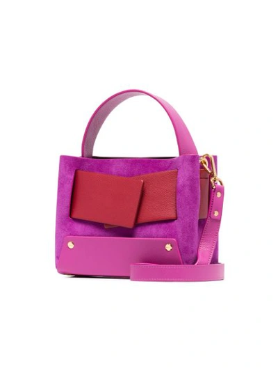 Shop Yuzefi Pink And Red Dinky Leather And Suede Shoulder Bag
