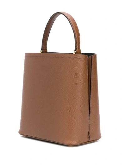 Shop Prada Small Saffiano Tote Bag In Brown