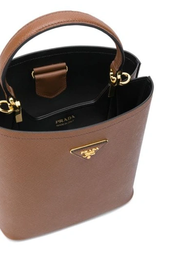 Shop Prada Small Saffiano Tote Bag In Brown