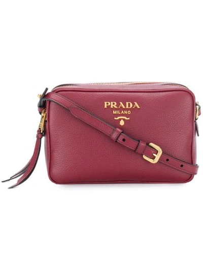 Shop Prada Saffiano Double Zip Crossbody Bag - Red