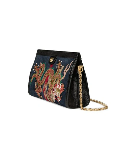 Shop Gucci Black Ophidia Embroidered Medium Shoulder Bag In Blue