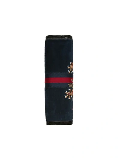 Shop Gucci Black Ophidia Embroidered Medium Shoulder Bag In Blue