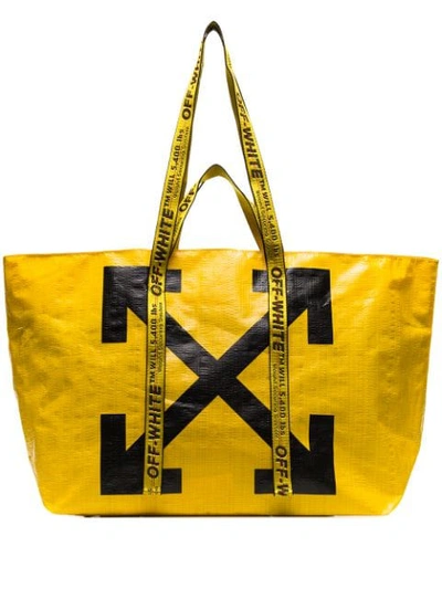 Shop Off-white Diagonal Arrows Logo Print Tote In Yellow