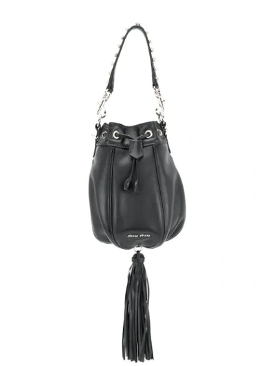 Shop Miu Miu Tassel Detail Bucket Bag In Black