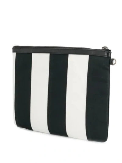 Shop Saint Laurent Logo Embroidered Striped Clutch In Black