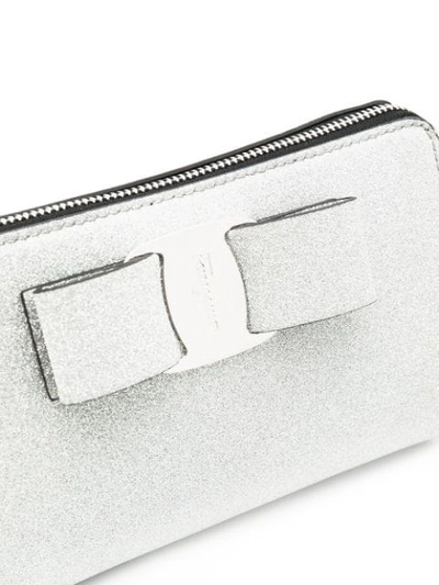 Shop Ferragamo Vara Bow Glitter Crossbody Bag In Silver