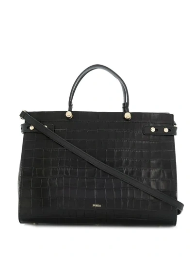 Shop Furla Lady M Croc-effect Bag In Black