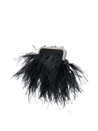 Shop Attico Feather Embellished Clutch Bag In Black