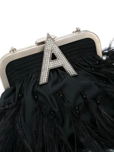 Shop Attico Feather Embellished Clutch Bag In Black