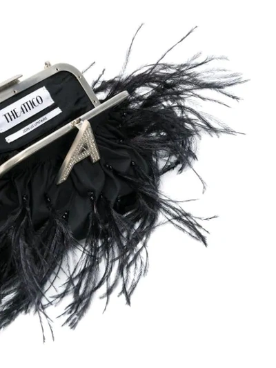 Shop Attico Feather Embellished Clutch Bag In Black