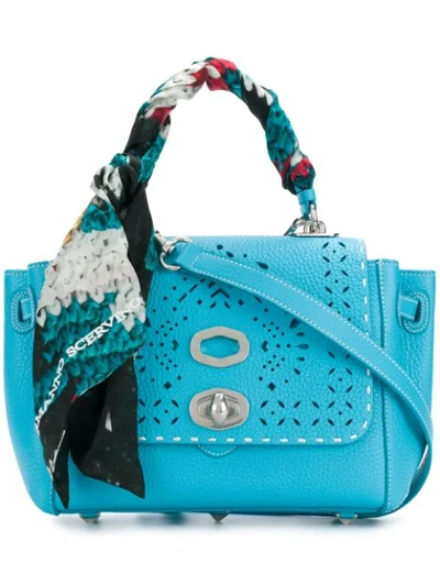 Shop Ermanno Scervino Scarf-wrapped Pointelle Detail Shoulder Bag - Blue