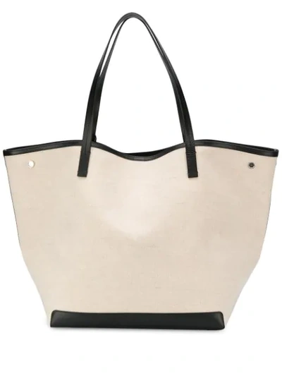 Shop The Row Leather Trim Linen Tote In Natural Black