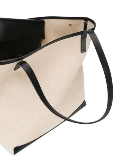 Shop The Row Leather Trim Linen Tote In Natural Black