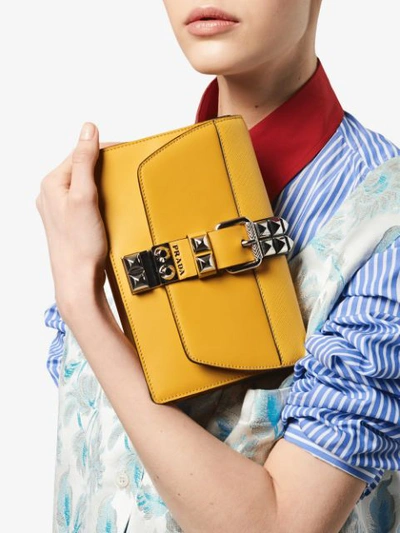 Shop Prada Elektra Studded Shoulder Bag In Yellow