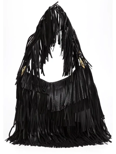 Shop Roberto Cavalli Fringed Shoulder Bag - Black