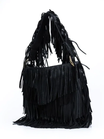 Shop Roberto Cavalli Fringed Shoulder Bag - Black