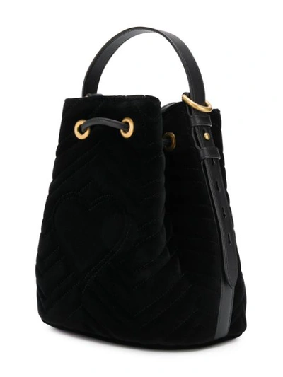 Shop Gucci Gg Marmont Velvet Bucket Bag In Black