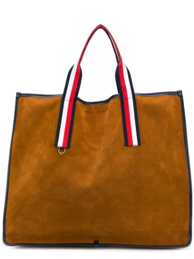 Shop Tommy Hilfiger Striped Handle Tote In Brown