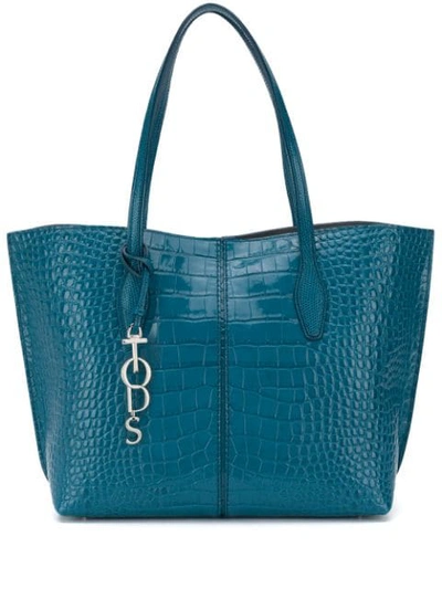 Shop Tod's Croc-effect Tote In Blue